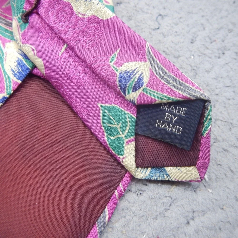 Vintage Polo Ralph Lauren Tie Pink Floral Printed Jacquard Silk Wide Classic USA
